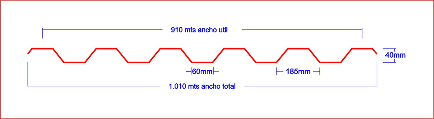 Plano técnico real del perfil TR6 de 40 mm con cotas originales de fabricación
